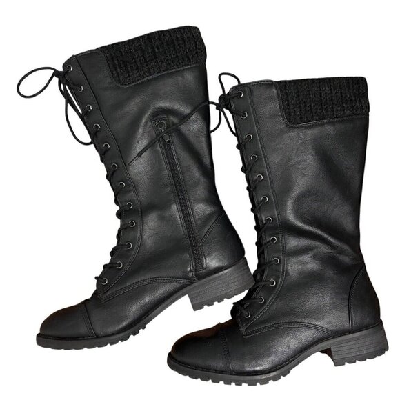 VTG 90s Bongo Black Lace & Zip Up Boots Women 8 Knit Top Mid Calf DARK ACADEMIA - Picture 1 of 10